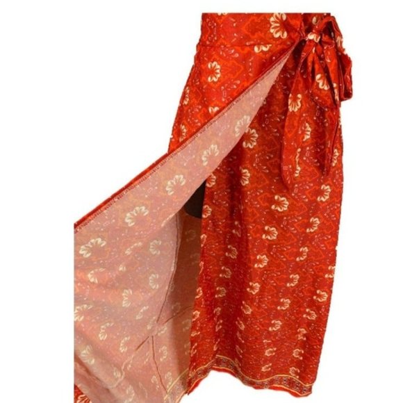 Charlie Charlie Charlotte Red Kimono Wrap Maxi Dress Women’s M - Picture 4 of 12